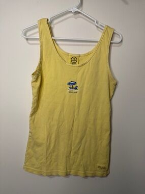 Life Is Good Yellow Tank Top with Beach Umbrella Graphic